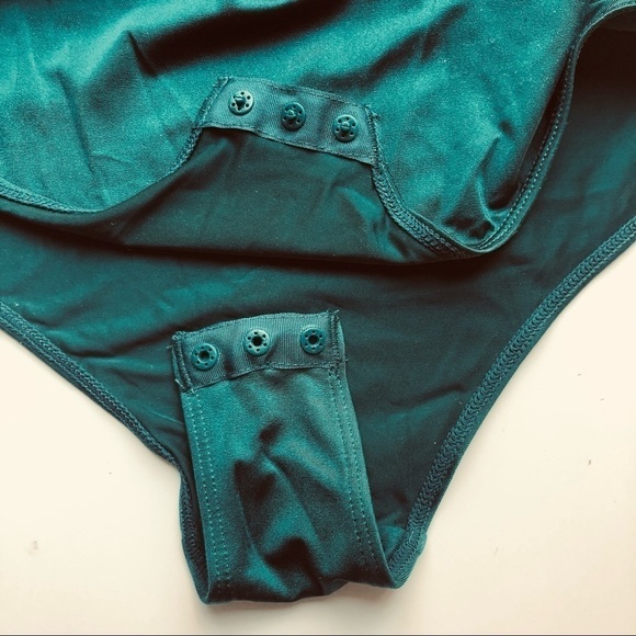 Auden Women's Square Neck Bodysuit Floral Laca Teal Size S - Picture 9 of 16